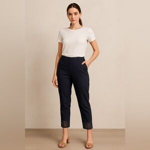 Zac & Rachel Navy‎ Crochet Hem Cropped Pants Rayon Blend Size 12